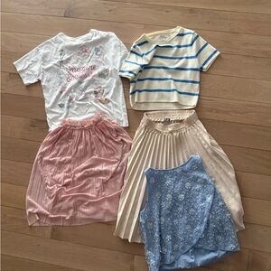 Zara Pleated Cream Skirt & Pink Skirt Duo - Cream, Pink